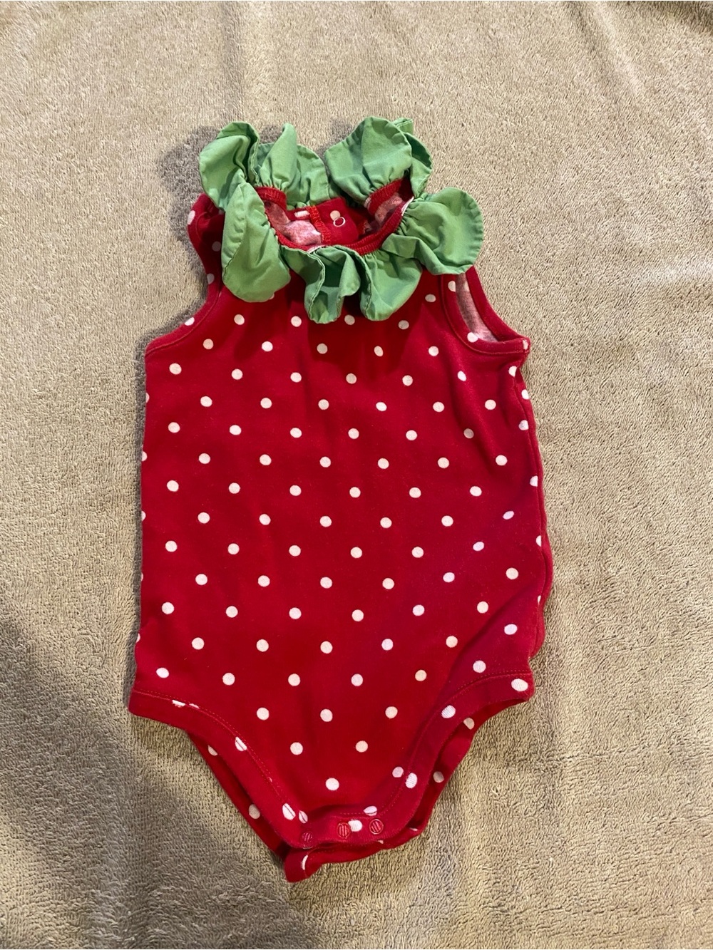 Red Polka Dot Baby One-Piece with Green Ruffle Collar